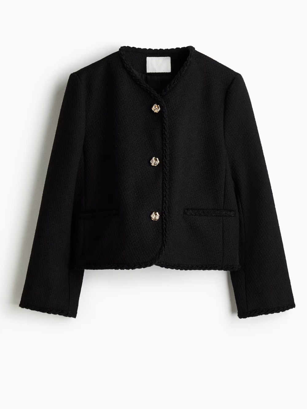 Black Bouclé Jacket with Gold Buttons